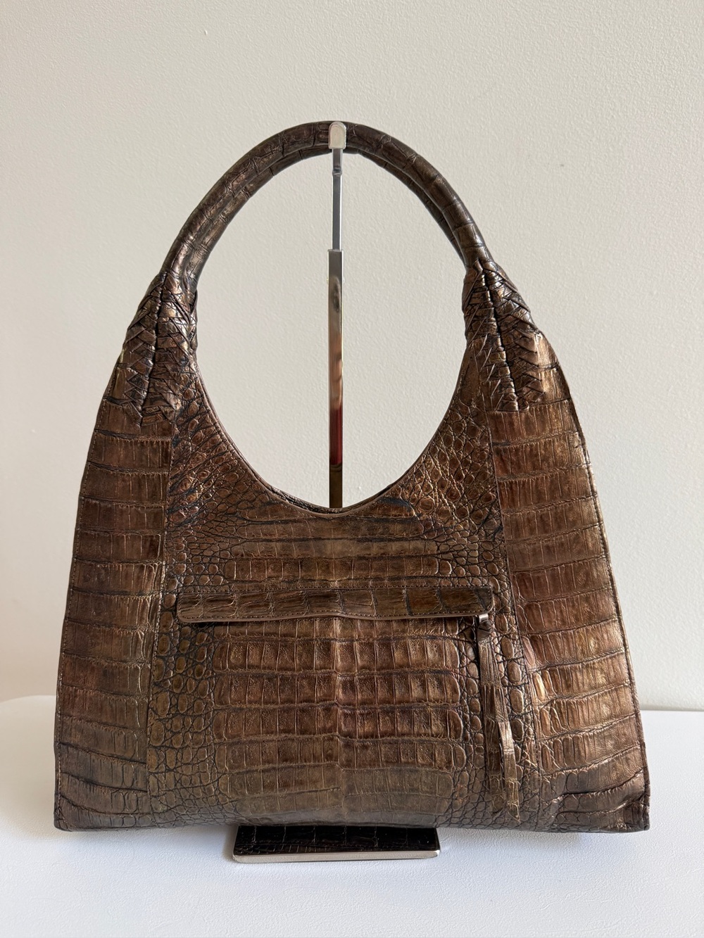 NANCY GONZALEZ Genuine Crocodile Top Handle Shoulder Bag Handbag, Bronze